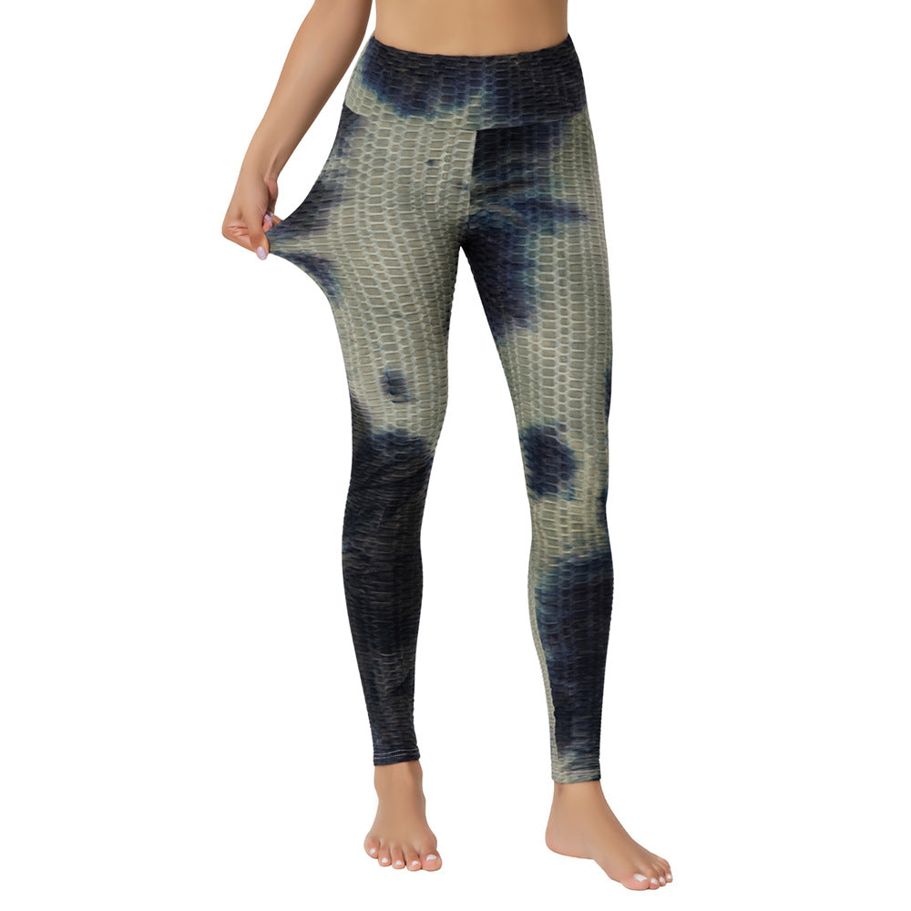 Hochwertige Jacquard-Batik-Yoga-Leggings – Hochgeschnittene Hosen mit Blasenstruktur