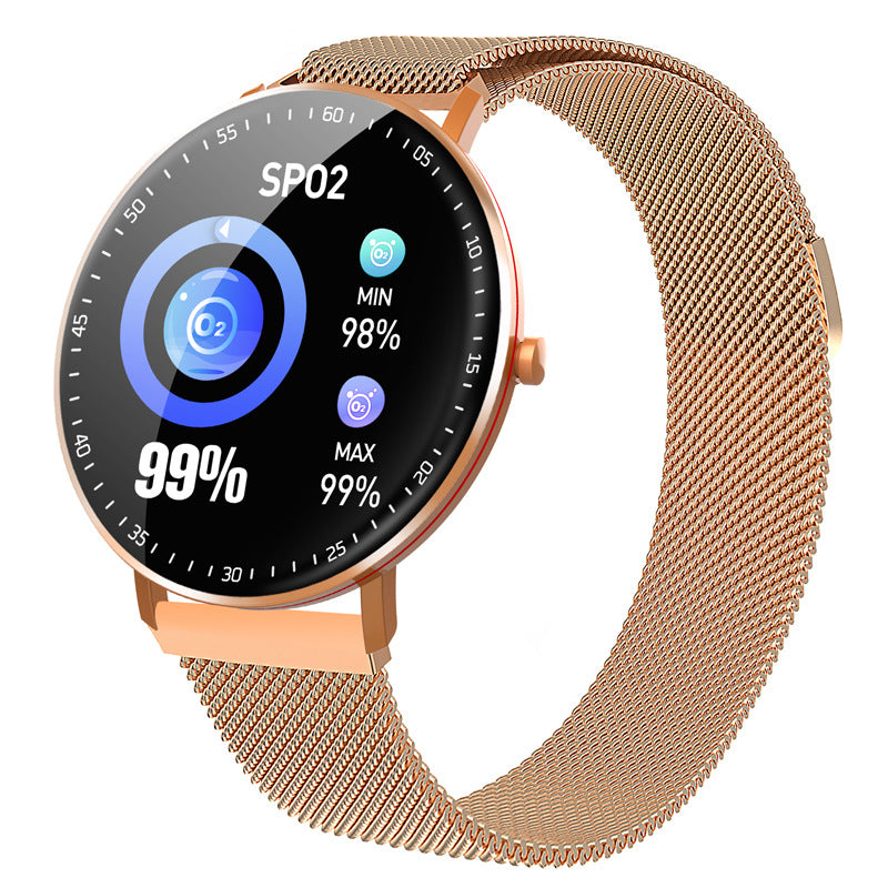 Bracelet intelligent tactile complet haut de gamme - Moniteur de fréquence cardiaque et de tension artérielle, étanche IP68, traqueur d'activité avec bracelet en maille métallique