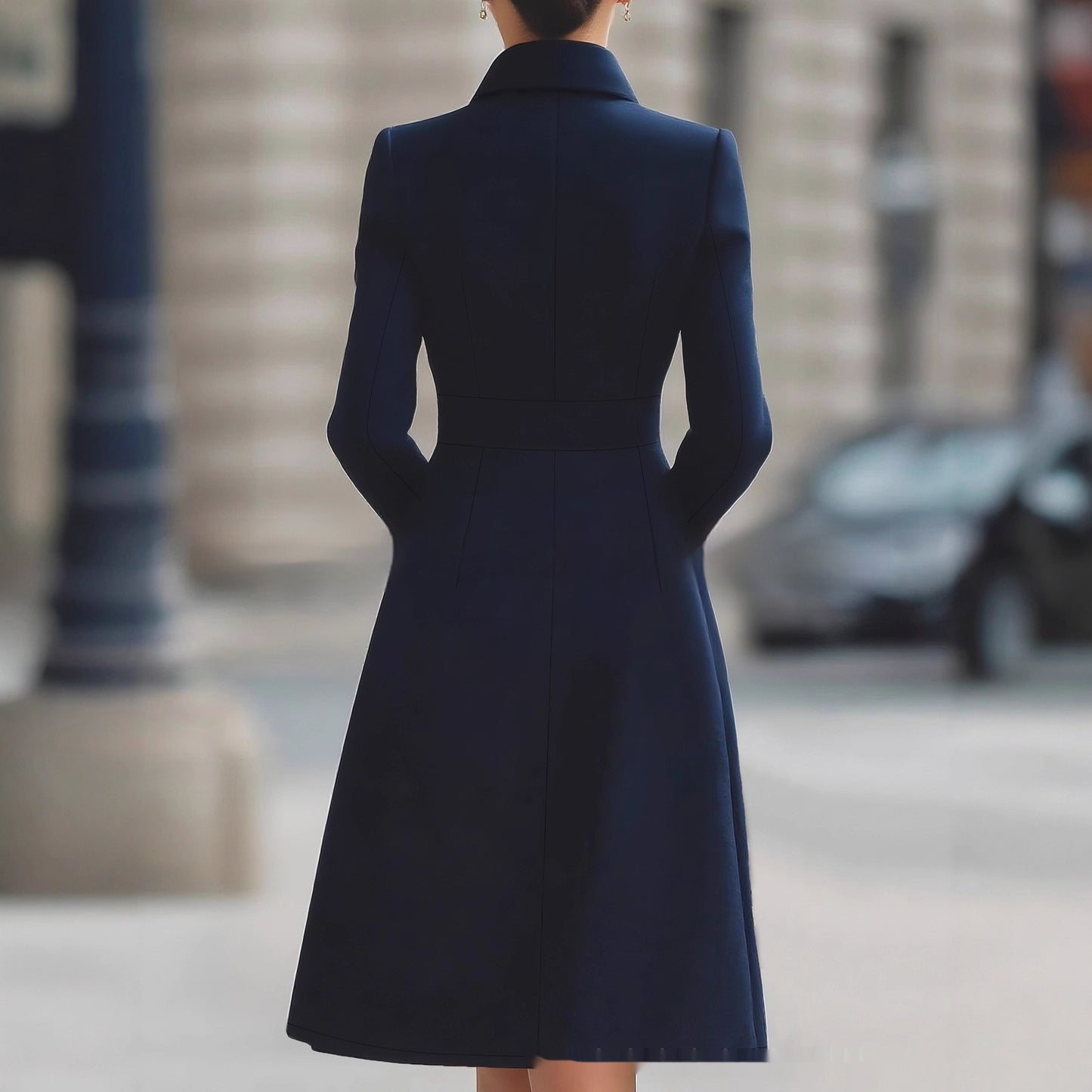 Franse elegante jurk in A-lijn - midilengte jurk met zakken