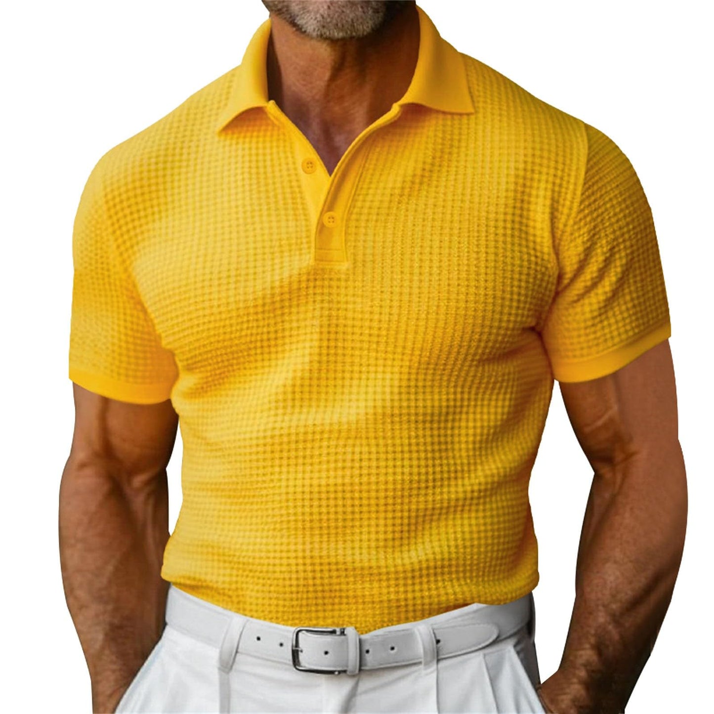 Herre Waffle Polo Shirt — Slim Fit Sommer Krave Top