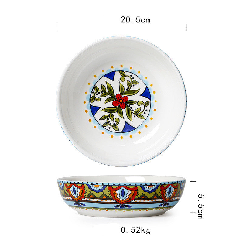 Ceramic Tableware Pastoral Style Home Plate Dinner Plate - Decorative Floral Plates Set