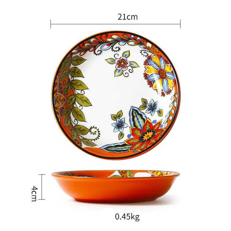 Ceramic Tableware Pastoral Style Home Plate Dinner Plate - Decorative Floral Plates Set