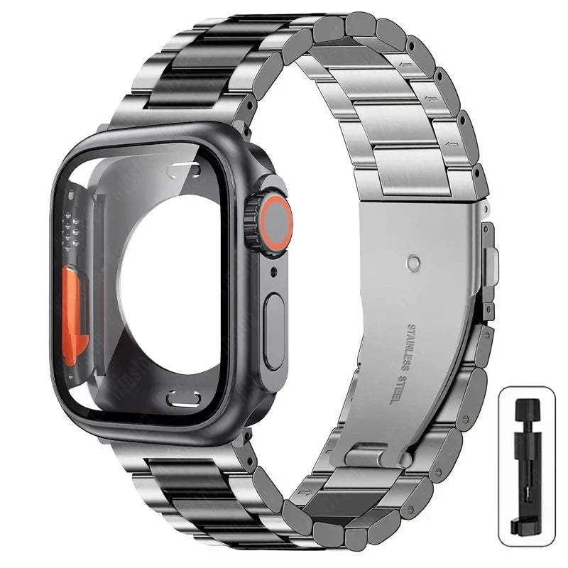 Edelstahlarmband + Ultra-Gehäuse für Apple Watch (44 mm, 45 mm, 41 mm, 40 mm, 42 mm) – Metallarmband für iWatch Series 9, 8, 7, 6, SE, 5 und 4 