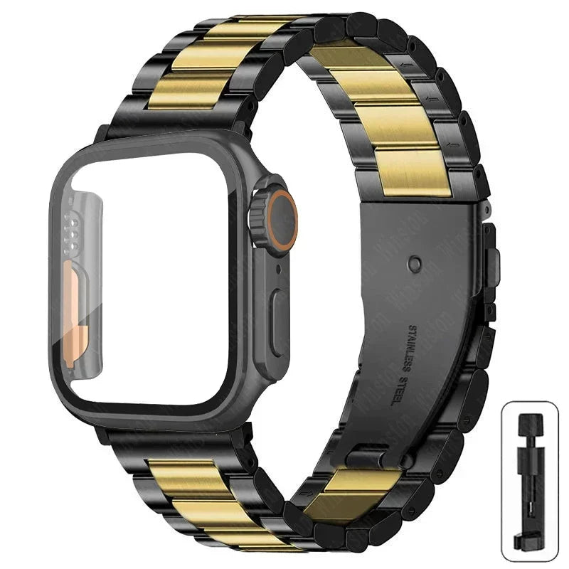 Edelstahlarmband + Ultra-Gehäuse für Apple Watch (44 mm, 45 mm, 41 mm, 40 mm, 42 mm) – Metallarmband für iWatch Series 9, 8, 7, 6, SE, 5 und 4 