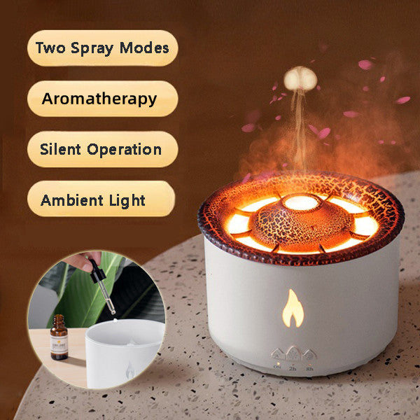 Volcano Flame Ultrasonic Humidifier: Healing Jellyfish Mist & Aromatherapy Diffuser – Smart 2-Color Ambient Lighting