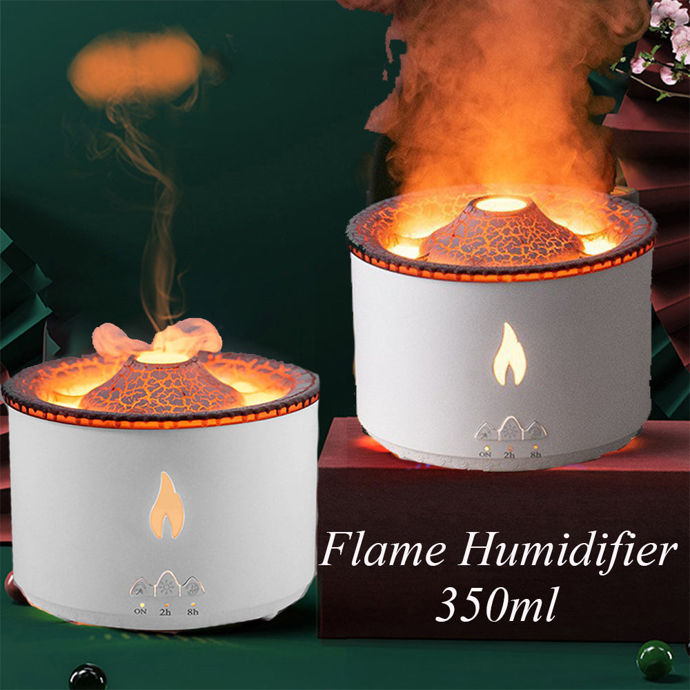 Volcano Flame Ultrasonic Humidifier: Healing Jellyfish Mist & Aromatherapy Diffuser – Smart 2-Color Ambient Lighting