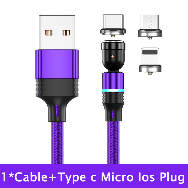 Magnetische Oplaadkabel 540° Draaibaar - 3-in-1 Universeel Snel Opladen Type-C Micro USB iOS