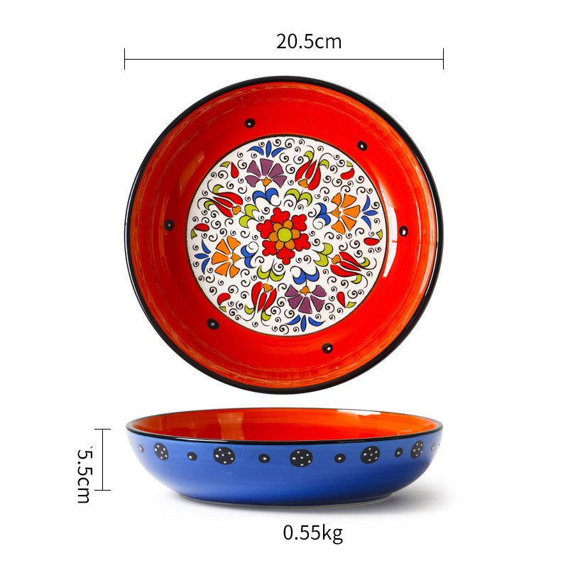 Ceramic Tableware Pastoral Style Home Plate Dinner Plate - Decorative Floral Plates Set
