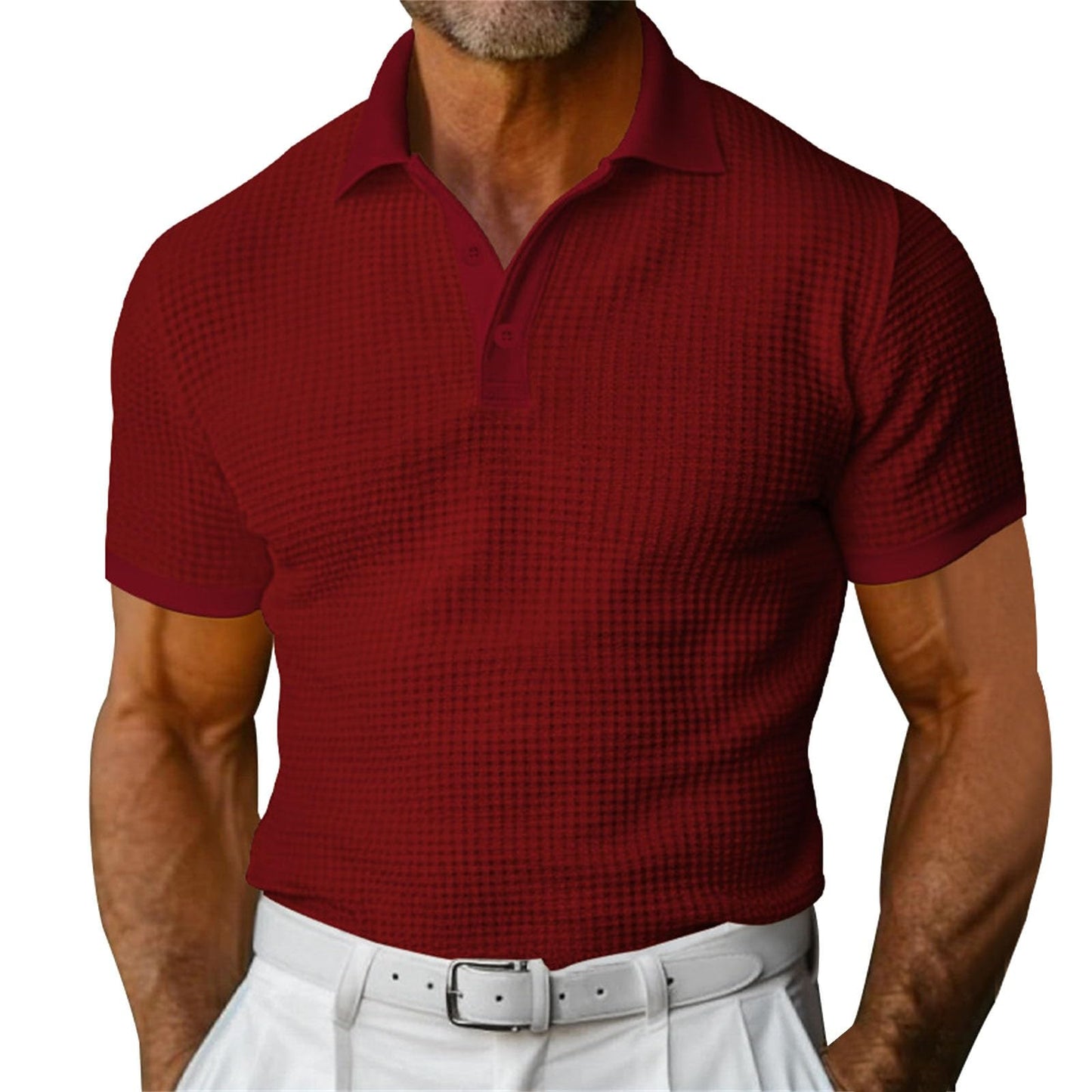 Herre Waffle Polo Shirt — Slim Fit Sommer Krave Top