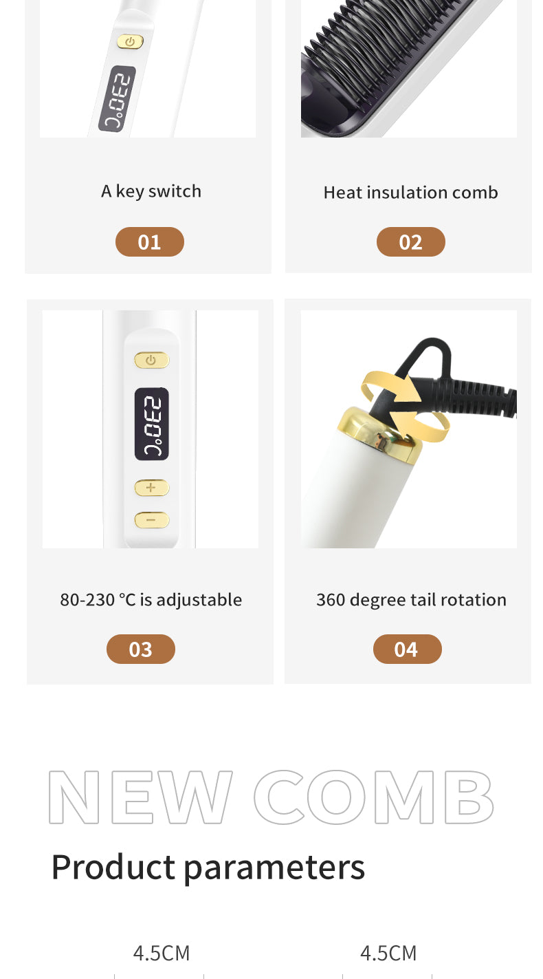 Peine Eléctrico Caliente - Cepillo Alisador de Cabello con Filas Desfasadas 3D y Pantalla LED