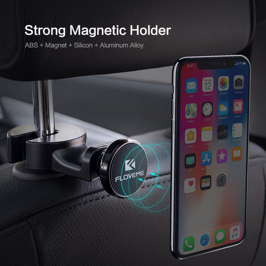 Car Headrest Hook Holder - 360° Magnetic Phone Mount Back Seat Organizer