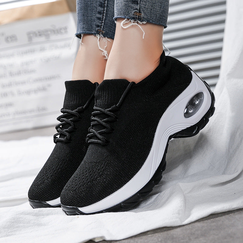 Women's Flying Knit Sneakers - Lightweight Breathable Slip-On Walking Shoes
