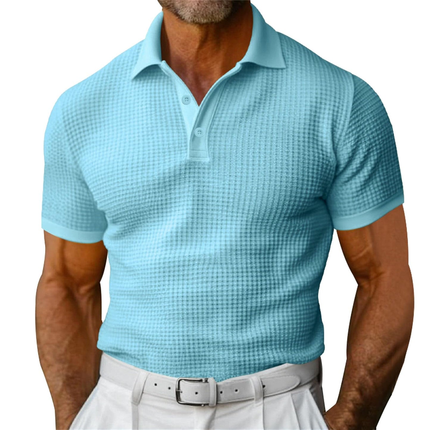 Herre Waffle Polo Shirt — Slim Fit Sommer Krave Top