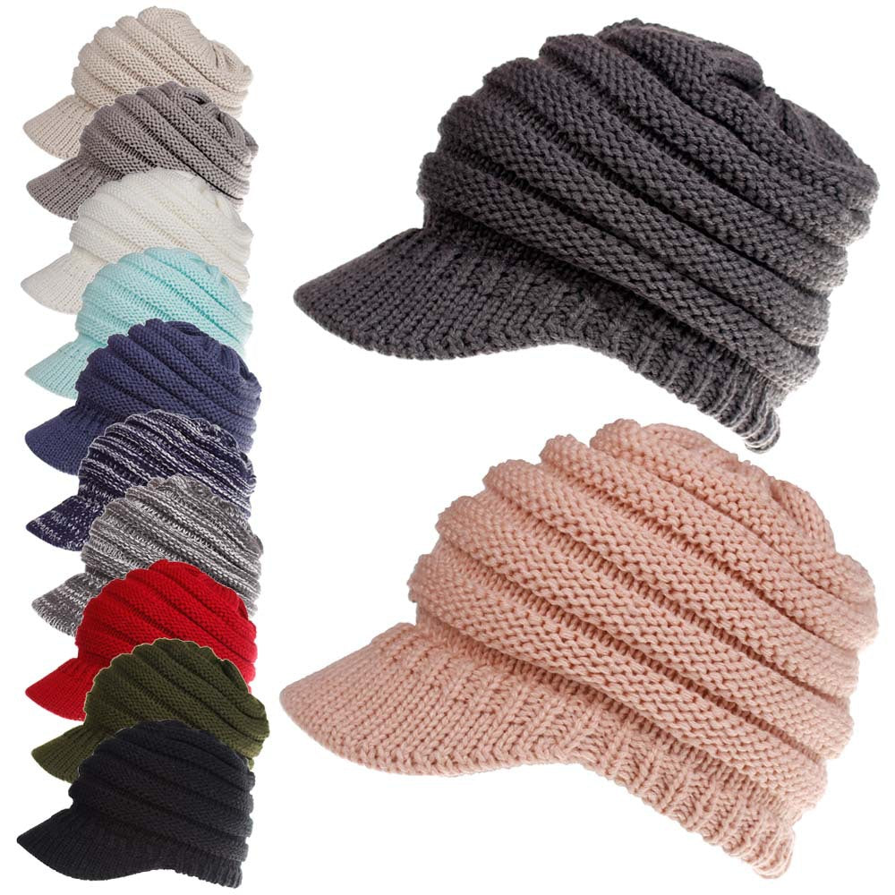 Women Ponytail Beanies Autumn Winter Hats - Soft Knitting Caps Warm Ladies Skullies