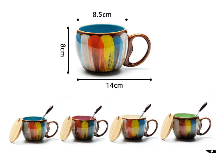 Kreative Keramiktasse mit Deckel und Löffel – 350 ml Kaffeetasse Frühstücksbecher Set