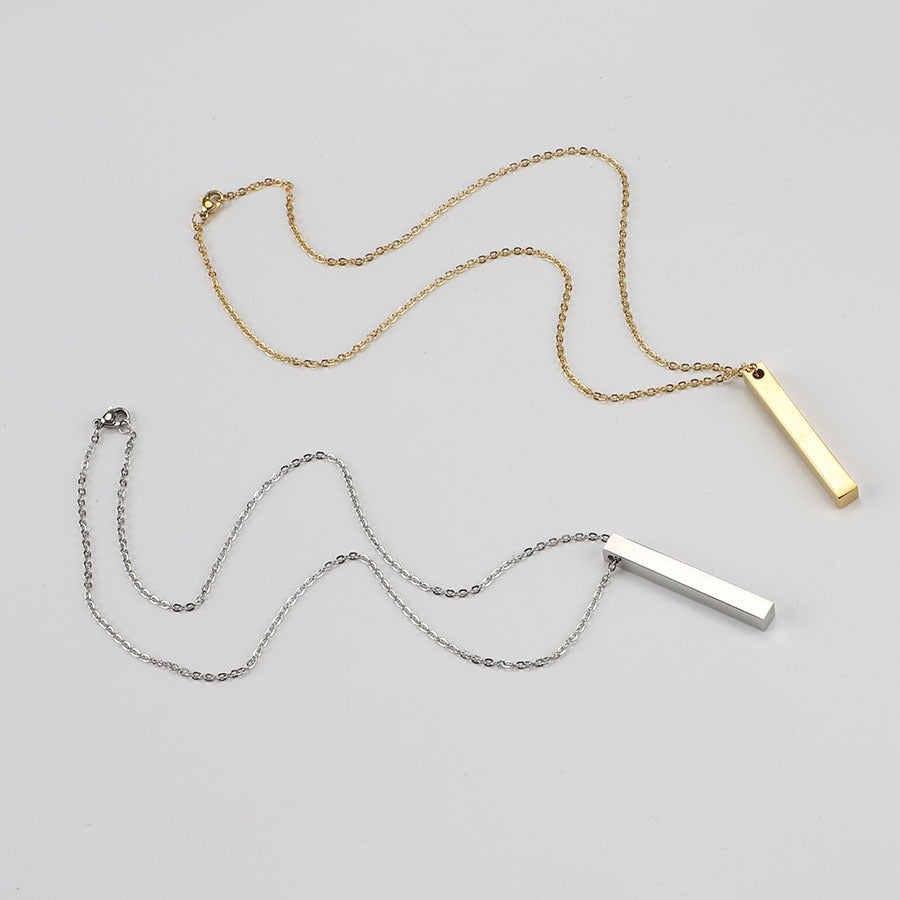 Personalized Bar Necklace - Engraved Stainless Steel Pendant Gold Silver