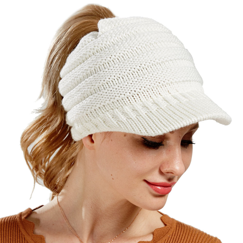 Women Ponytail Beanies Autumn Winter Hats - Soft Knitting Caps Warm Ladies Skullies