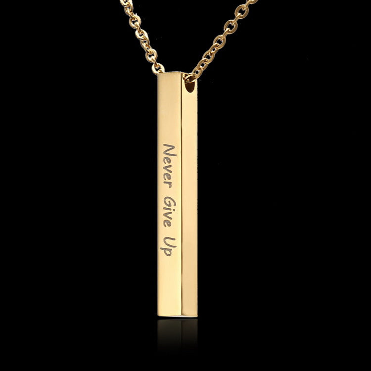 Personalized Bar Necklace - Engraved Stainless Steel Pendant Gold Silver