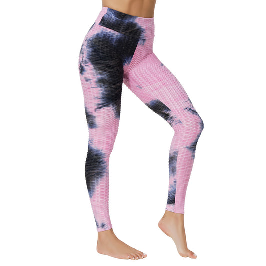 Premium Jacquard Tie-Dye Yoga Leggings - High-Waist Bubble Texture Pants