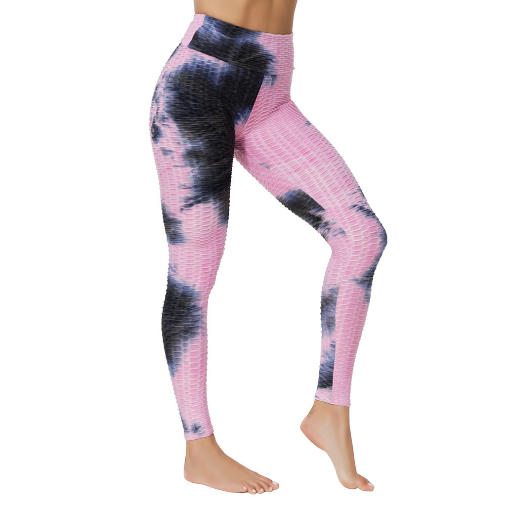 Hochwertige Jacquard-Batik-Yoga-Leggings – Hochgeschnittene Hosen mit Blasenstruktur