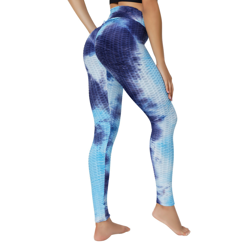 Hochwertige Jacquard-Batik-Yoga-Leggings – Hochgeschnittene Hosen mit Blasenstruktur
