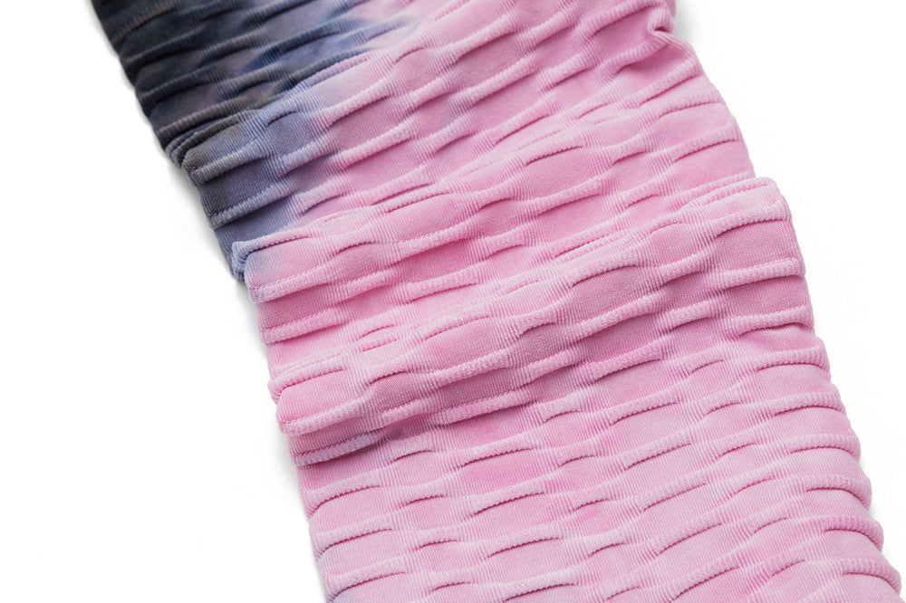 Hochwertige Jacquard-Batik-Yoga-Leggings – Hochgeschnittene Hosen mit Blasenstruktur