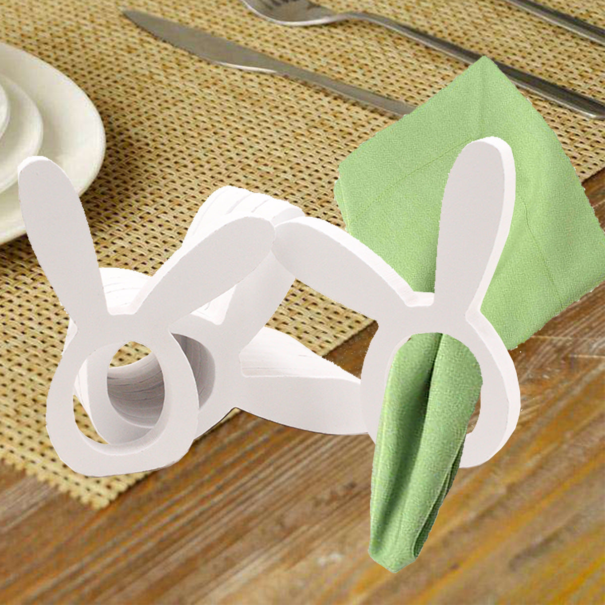 Anneaux porte-serviettes lapin de Pâques - Ensemble de décoration de table en bois pour fête de Pâques et brunch de printemps