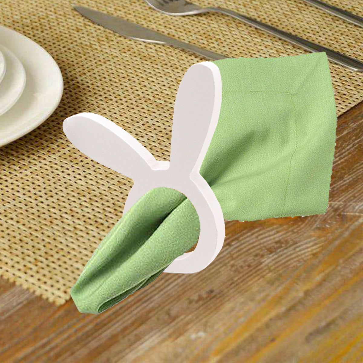 Anneaux porte-serviettes lapin de Pâques - Ensemble de décoration de table en bois pour fête de Pâques et brunch de printemps