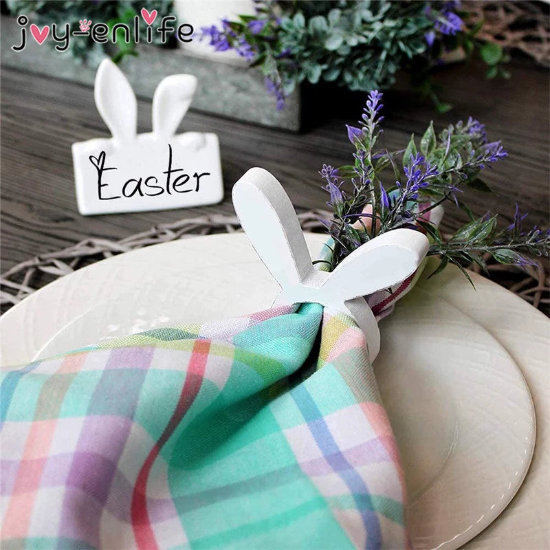 Anneaux porte-serviettes lapin de Pâques - Ensemble de décoration de table en bois pour fête de Pâques et brunch de printemps