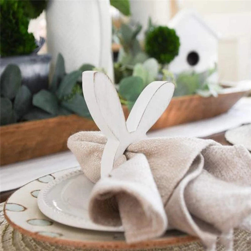 Anneaux porte-serviettes lapin de Pâques - Ensemble de décoration de table en bois pour fête de Pâques et brunch de printemps