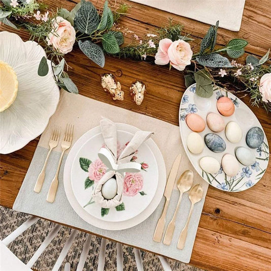 Easter Bunny Napkin Ring Holders - Wooden Rabbit Table Decoration Set for Easter Party & Spring Brunch