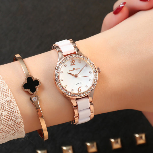 Luxury Women's Quartz Watch - Elegant Diamond-Studded Bracelet Watch