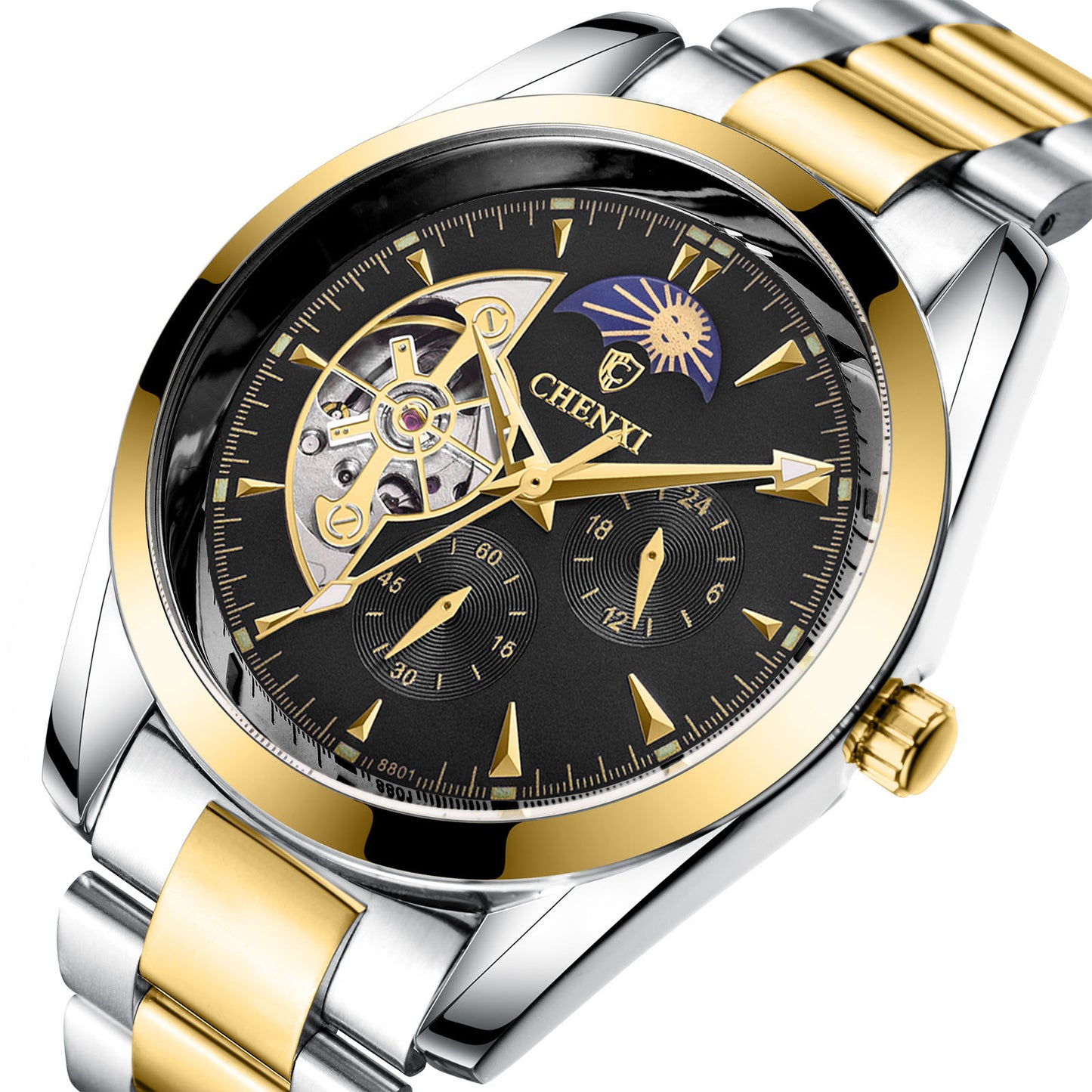 Premium Men's Mechanical Watch - Luxury Business Chronograph with Moon Phase