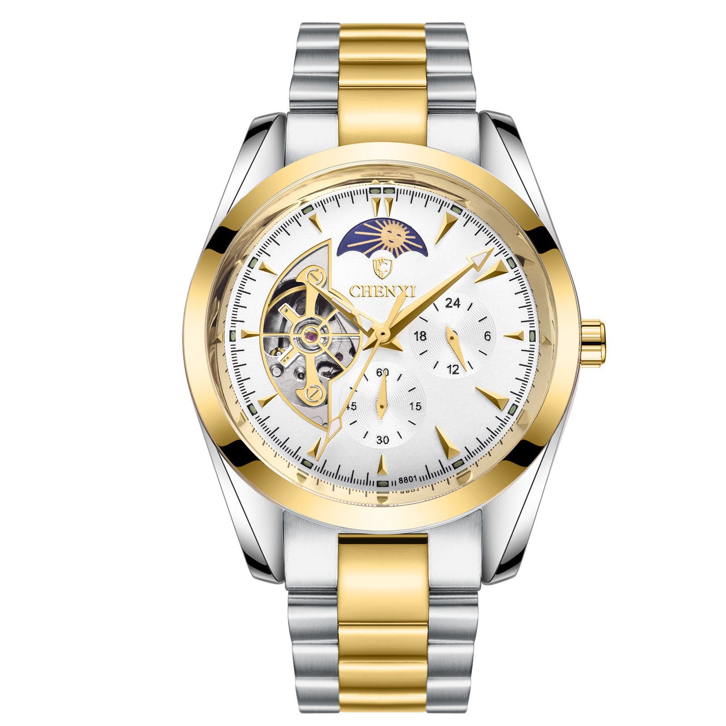 Premium Men's Mechanical Watch - Luxury Business Chronograph with Moon Phase