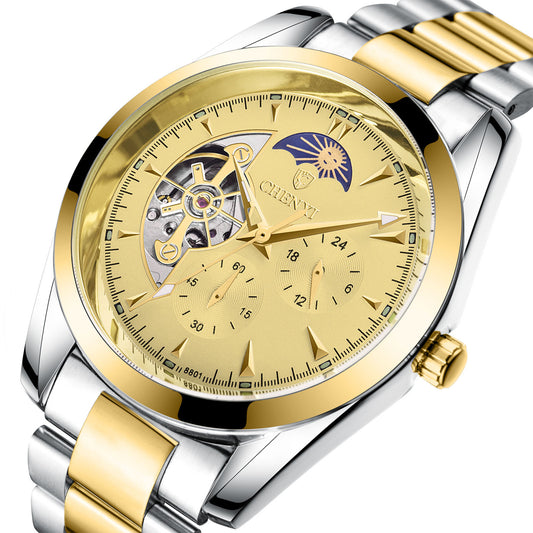 Premium Men's Mechanical Watch - Luxury Business Chronograph with Moon Phase