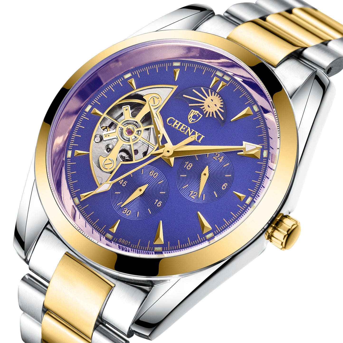 Premium Men's Mechanical Watch - Luxury Business Chronograph with Moon Phase