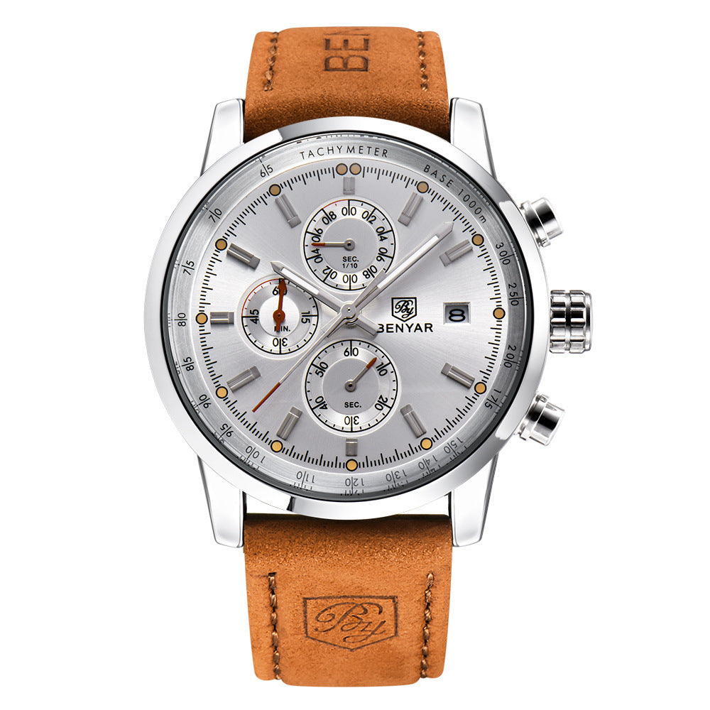 Montre chronographe pour homme - Bracelet en cuir de luxe, style décontracté professionnel