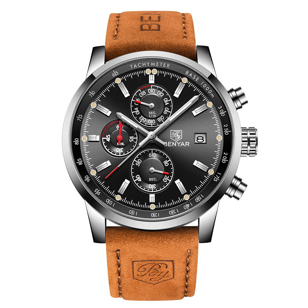 Montre chronographe pour homme - Bracelet en cuir de luxe, style décontracté professionnel