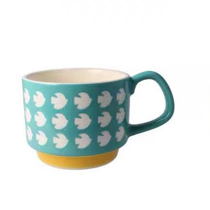 Premium Ceramic Retro Underglaze Coffee Cups - Stackable Nordic Flower Pattern Mugs