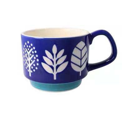 Premium Ceramic Retro Underglaze Coffee Cups - Stackable Nordic Flower Pattern Mugs