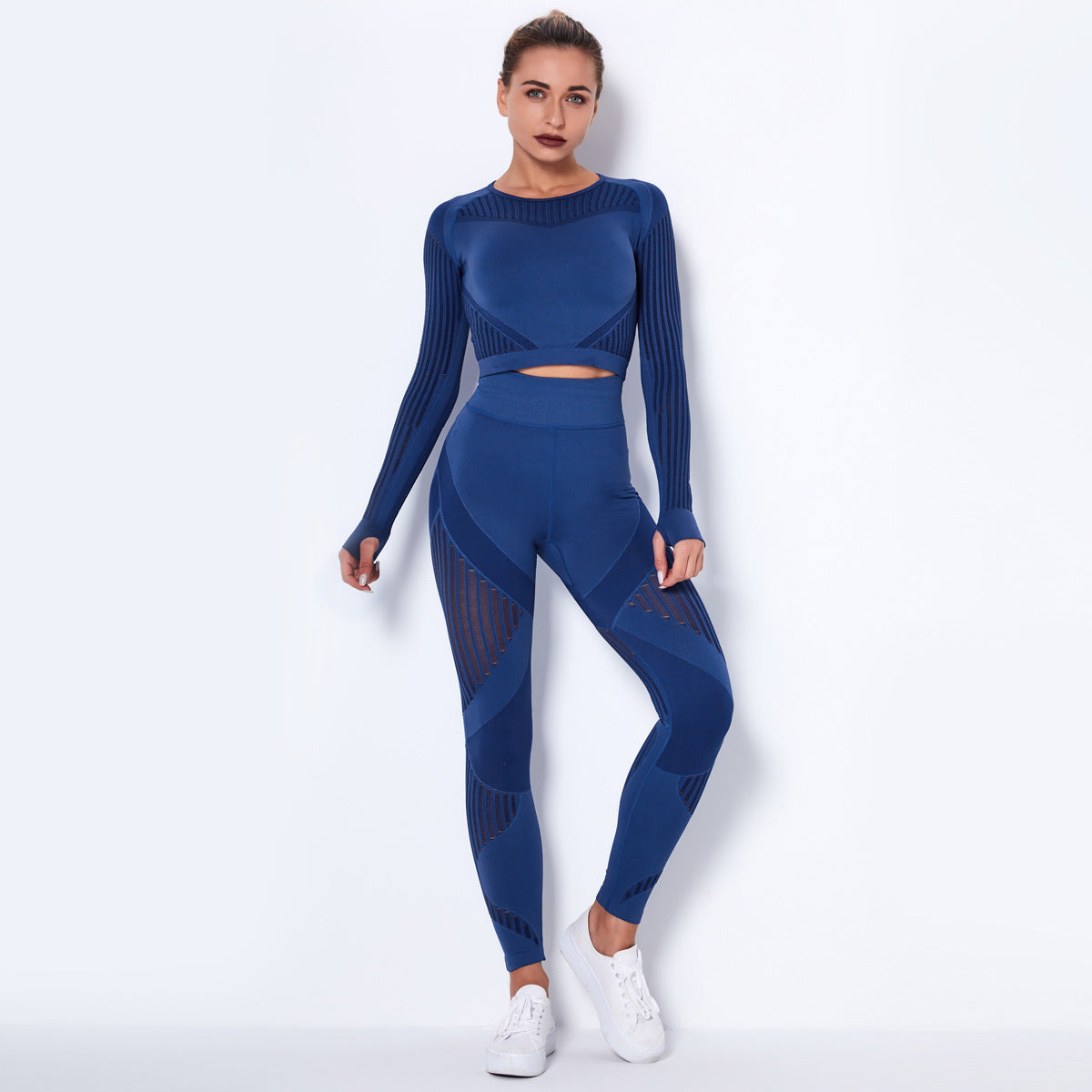 Seamless Knitted Absorbent Yoga Long-Sleeved Suit - Complete Yoga Wearsuit Set