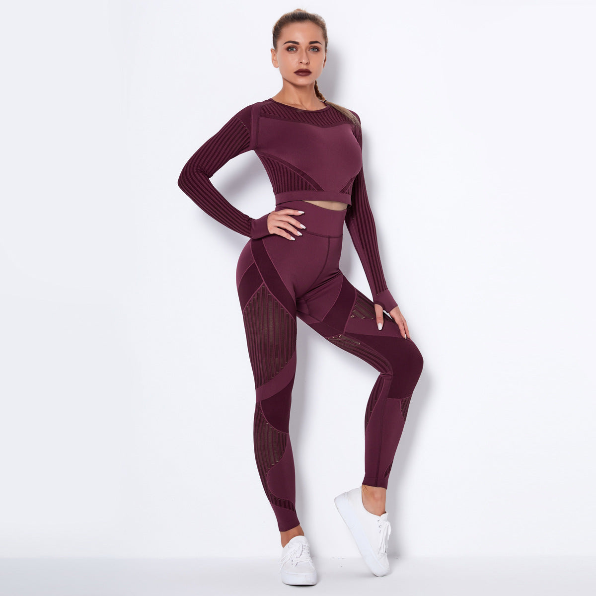 Seamless Knitted Absorbent Yoga Long-Sleeved Suit - Complete Yoga Wearsuit Set