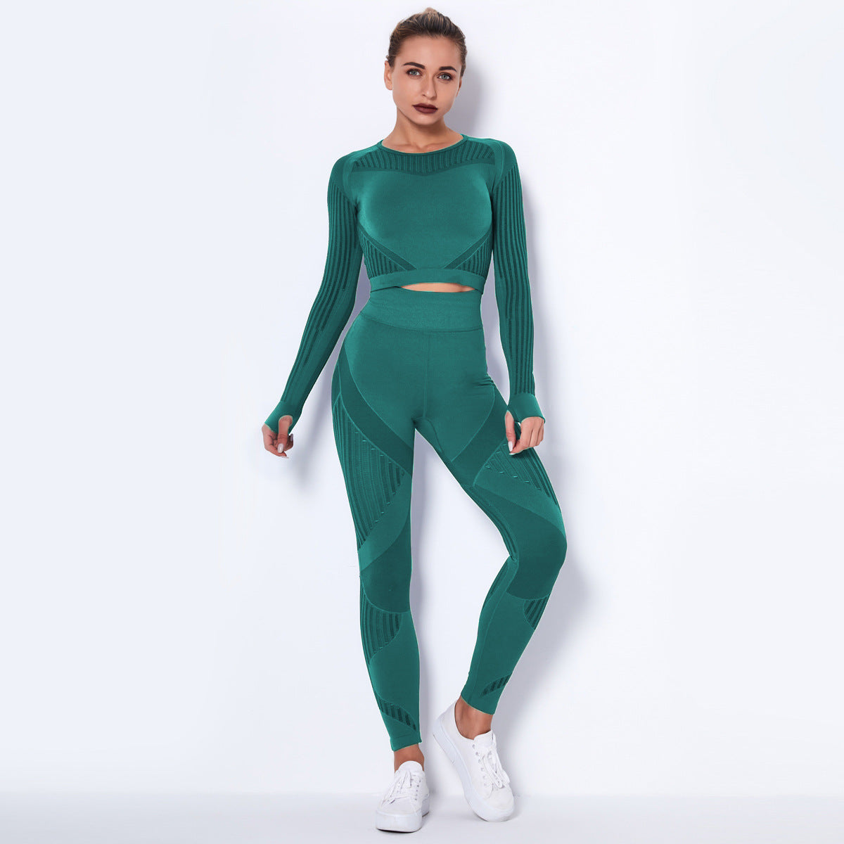 Seamless Knitted Absorbent Yoga Long-Sleeved Suit - Complete Yoga Wearsuit Set