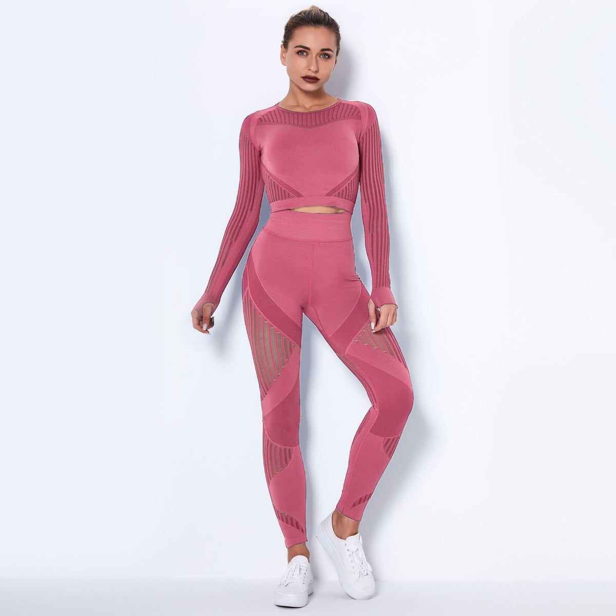 Seamless Knitted Absorbent Yoga Long-Sleeved Suit - Complete Yoga Wearsuit Set
