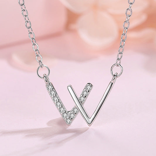 Letter W Necklace - Cubic Zirconia Crystal Pendant Luxury Chain Necklace