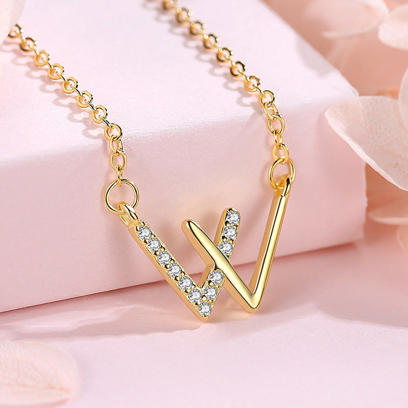 Collier Lettre W - Pendentif en Cristal de Zircone Cubique Chaîne de Luxe