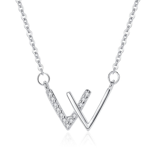 Letter W Necklace - Cubic Zirconia Crystal Pendant Luxury Chain Necklace