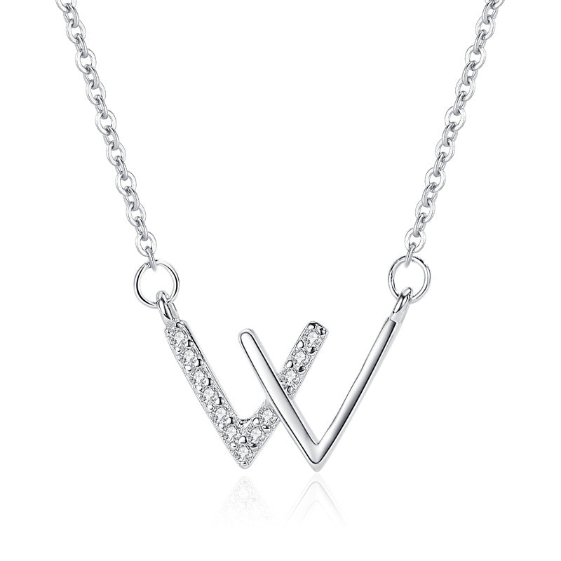 Collier Lettre W - Pendentif en Cristal de Zircone Cubique Chaîne de Luxe