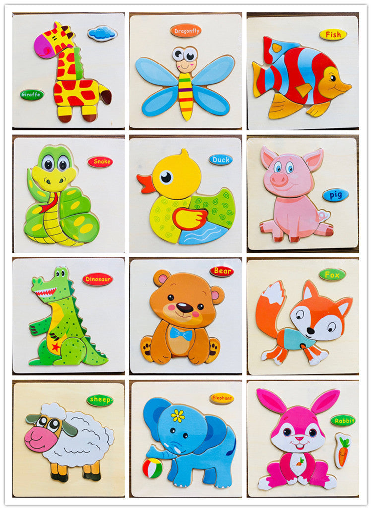 Træ 3D Dyrepuslespil - Montessori Lærelegetøj til Børn | 25 Søde Motiver