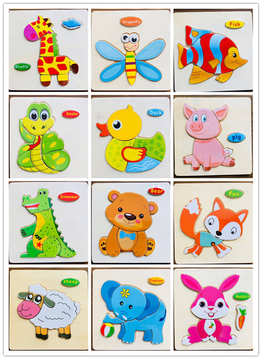 Houten 3D Dierenpuzzel - Montessori Leerspeelgoed voor Kinderen | 25 Schattige Ontwerpen